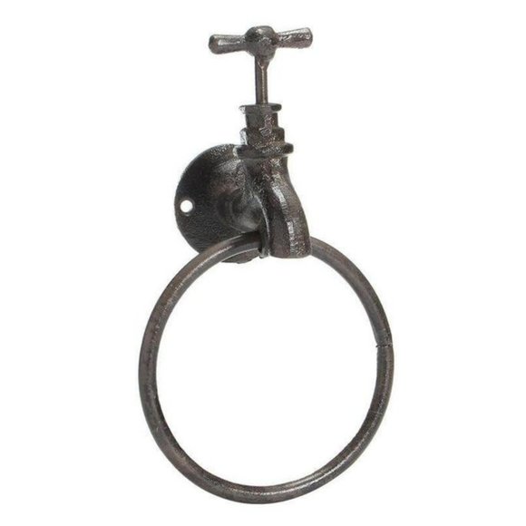Farmhouse Garden Tap Cast Iron Towel Ring - Picture 4 of 12